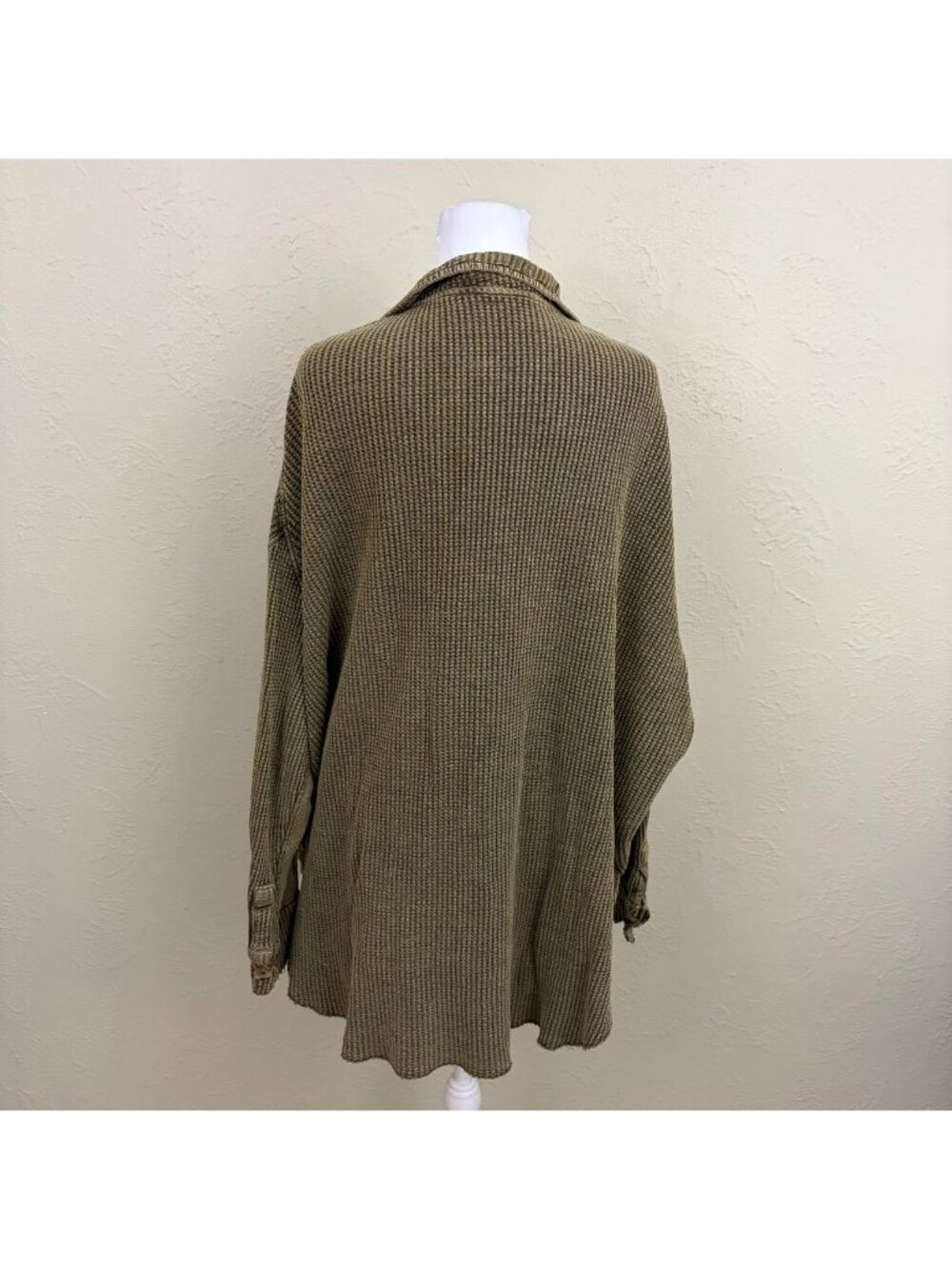 free people FP one khaki scout jacket top waffle knit button up shirt jacket - Picture 5 of 8